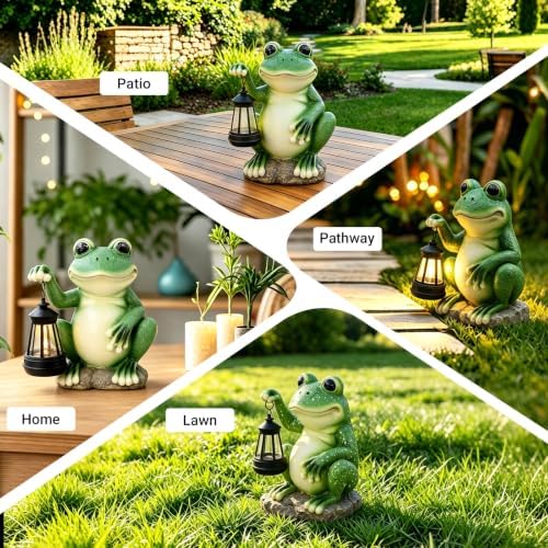 Solar Frog Garden Statue with LED Lantern, Waterproof Resin Figurine - Image 5