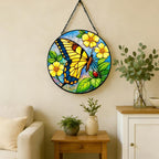 Stained Glass Window Hanging Suncatcher 11.8 in Butterfly and Yellow Flower Colorful Glass Panel Sun Catcher for Window,Bright Nature Window Hanging Decor for Home,Housewarming Gift - Image 5