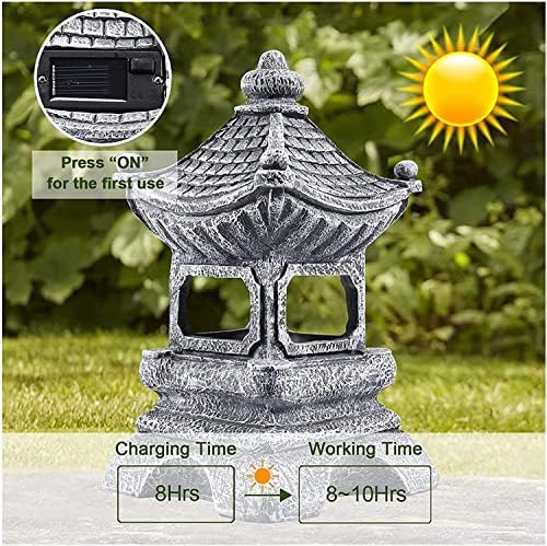 Garden Ornaments Decor Statue Outdoor,Outdoor Garden Sculpture Home Statues Pagoda Garden Statue with Solar Light Resin Pavillion Figurine Decor Lantern,Indoor/Outdoor Zen Sculptures - Image 4