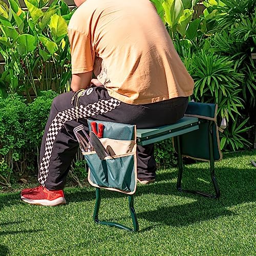 Goplus Garden Kneeler and Seat, Foldable Garden Bench for Kneeling & Sitting, Widened 8" EVA Soft Foam Pad, Heavy-Duty Garden Stool w/ 2 Large Tool Pouches, Gardening Gift for Women Men Seniors - Image 2