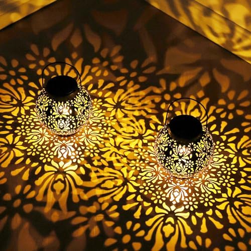 LUZ DEL Gifts 2 Pack Solar Lanterns, Rose Pattern Hanging Garden Lights by LUZDELGifts