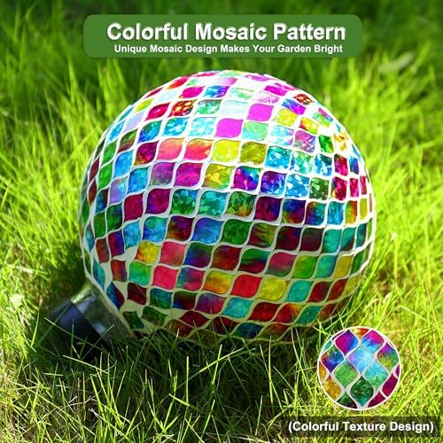 VOREEN Mosaic Garden Gazing Ball 10 Inch, Colorful Glass Outdoor Decor Sphere, Fade-Resistant Weatherproof Yard Lawn Patio Landscape Ornament Gift - Image 4