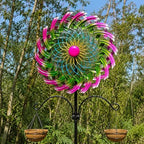 Large Metal Wind Spinner Outdoor, 96'' Adjustable Height with 24'' Sickle Blades, Water Ripple Motion & Smooth 360° Rotation, Weatherproof Garden Decor for Patio Lawn Backyard (Red&Blue) - Image 3