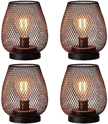 NEEDOMO Battery Operated Lamp Table Powered Lantern, Set of 4 Metal Cage Cordless Lamps with LED Bulb, Vintage Decorative Outdoor Lantern for Weddings, Parties, Patio, Events for Indoor Shelf Decor by NEEDOMO-LightUpYourSpace