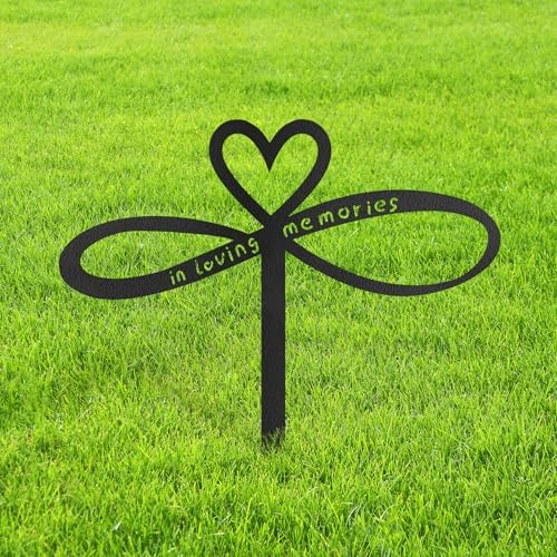 in Loving Memories Metal Garden Stake Decorative, Heart Design with Script Silhouette Statues for Yard Art, Outside, Patio, Outdoor Decor, Garden Decorations, Lawn Ornaments - 18" Black by SIGNLEADER