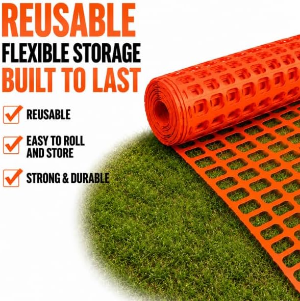 Reflective Plastic Mesh Fence, Night Visible Barrier with Zip Ties, Orange - Image 6