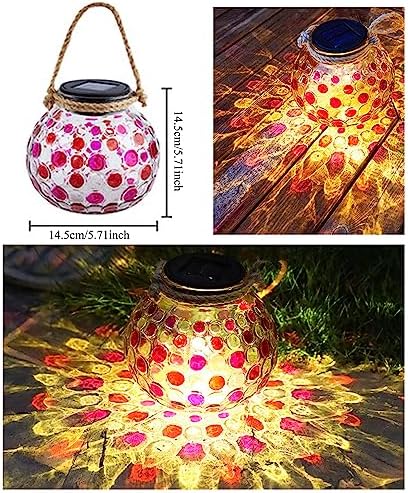 LED Solar Glass Ball Light, Waterproof LED Glass Pink Polka Dot Mason Jar Lamp for Garden, Walkway, Pathway, Yard Décor Solar Outdoor Solar Hanging Decorative Lights - Image 2