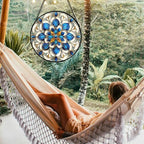 Stained Glass Window Hanging - Blue and White Abstract Flowers Suncatcher for Door Terrace Garden Home Decor, Gold Sun Catcher Birthday Gifts for Lovers Women Men Dad Mom Nana 9.8 in - Image 2