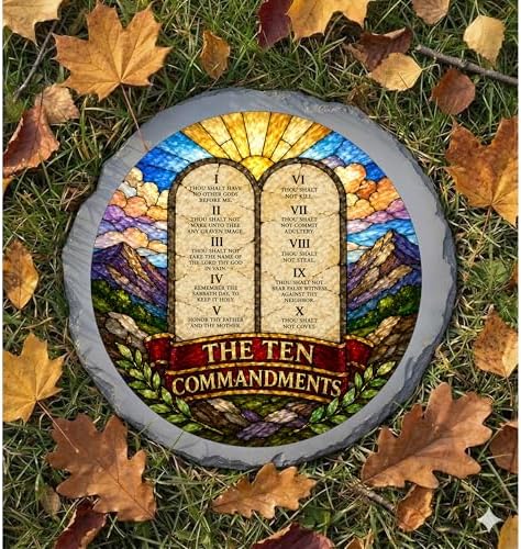 Magnolia Garden 10-Inch Ten Commandments - Faux Stained Glass Exodus Bible Verse Garden Stone, Weather-Resistant Resin Pathway Accent, Inspirational Christian Outdoor Yard Decor & Walkway Plaque - Image 6