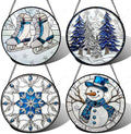 DASTOLL Stained Glass Window Hanging 4 Pcs Set White Winter Christmas Snow Scene 6.3" - Suncatcher Door Garden Sun Catcher Decor Birthday for Mom Woman Nana Men Friend Wife by DASTOLL