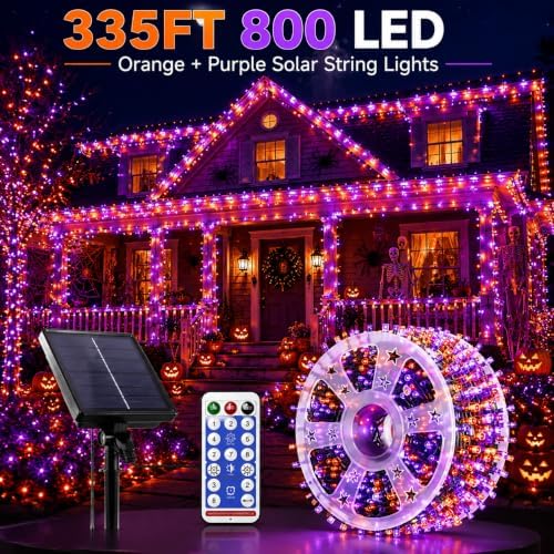 335 ft 800 LED Halloween Solar String Lights Outdoor, Orange & Purple - Image 2