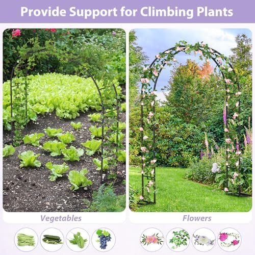 Sunexinlo Garden Arch Trellis with Base, 5.3'W x 7.6'H or 7.9'W x 6.3'H Wedding Arch, Metal Garden Trellis for Climbing Plants Outdoor Wedding Christmas Bridal Party Decoration, Black - Image 4
