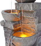 Teamson Home 33.25 in. Cascading Bowls and Stacked Stones LED Outdoor Water Fountain for Gardens, Landscaping, Patios, Balconies, and Lawns for a Calming Oasis in Outdoor Living Spaces, Stone Gray - Image 6