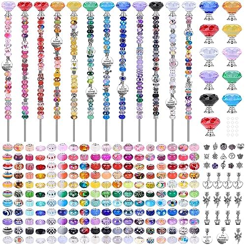 AIPRIDY DIY Crystal Beaded Fairy Wand Garden Stakes Kit, Colorful Decorative Wands with Assembly Guide, 12 or 10 Inch Threaded Rods,Outdoor Garden Decoration Set (275, Rainbow+Diamond Top) by AIPRIDY