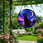 Black Cat Moon Stained Glass Window Hanging with Metal Chain - Image 7