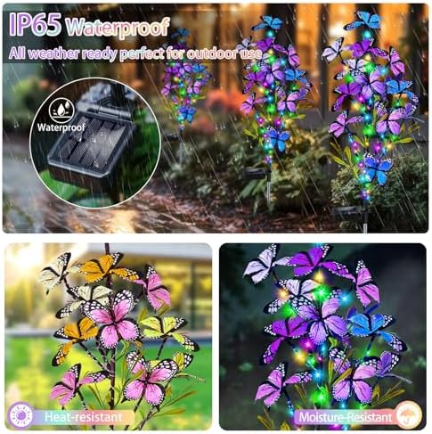MRHEPHAESTUS Solar Garden Lights Outdoor, Waterproof 2 Pack Solar Butterfly Lights with 60 LED 12 Butterfly Colorful Lighting for Garden Yard Lawn Outdoor Decor, Gift for Mom Women Mother's Day - Image 4
