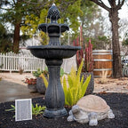 XBrand 44" H Fiberglass/Resin 2-Tier Solar Water Fountain w/Solar Panel and Auto-Shut Off Pump, Solar Garden Fountain, Tall Outdoor Fountain, Two Tiered Birdbath Fountain, Black - Image 3