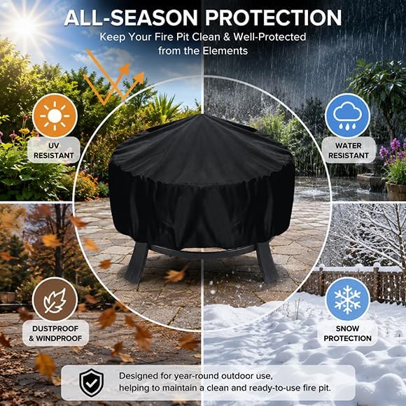 Round Fire Pit Cover for Member's Mark Tabletop Fire Bowl, Compatible con Best Choice Products, Cubierta Redonda de Tela Oxford 420D con Cordón Ajustable para Patio y Jardín,B 96 * 50cm - Image 2