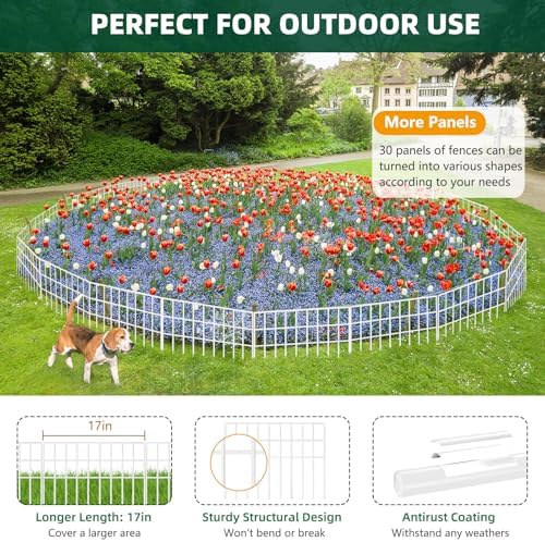 42.5ft(L) x 13in(H) Animal Barrier Fence, 30 Panels No Dig Garden Fence for Dog Rabbit, Rustproof Anti Digging Barrier, Garden Edging Border Ground Defense for Outdoor, Yard, Patio, White - Image 4