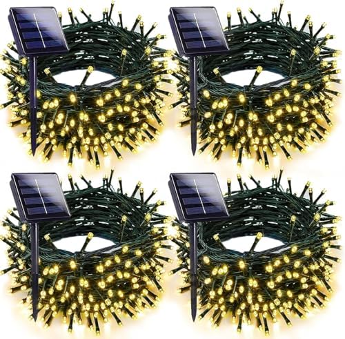 Solar Christmas Lights Outdoor 4 Pack 132FT 400LED String Lights Warm White by EXF