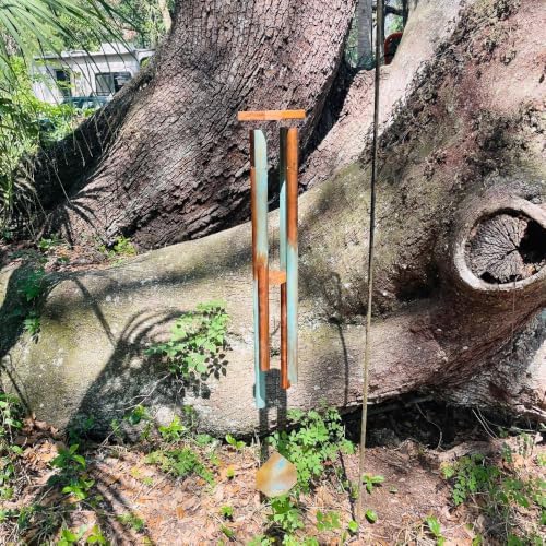 Wind Chime Copper Pipes, Teak Wood Top, Center,5.5" W X 44" H by Unknown