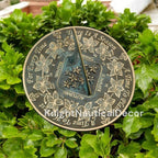 Season Cycle Sundial with Flowers - 10-Inch Solid Brass with Verdigris Highlights - Image 2