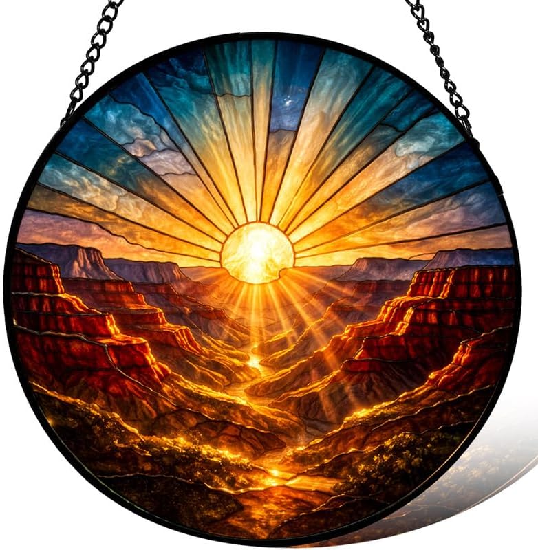 Stained Glass Window Hanging，Canyon Sunrise Landscape 11.8in Sun Catchers Indoor Window, Home Decor Inside and Outside the Cottage, Gifts for Women by Unknown