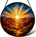 Stained Glass Window Hanging，Canyon Sunrise Landscape 11.8in Sun Catchers Indoor Window, Home Decor Inside and Outside the Cottage, Gifts for Women by Unknown