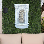 XBrand 30.3" Solar Outdoor Wall Water Fountain with Gold Flower Maiden Statue, Cascading Antique Stone Design, Garden & Patio Waterfall Feature, Polyresin Construction, Cream White - Image 2