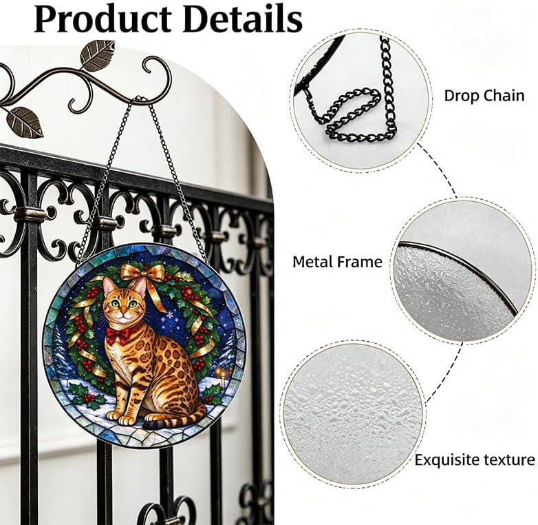 Stained Glass Window Hanging Bengal Cat Suncatcher Gifts for Wife 11.8" - Image 3