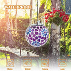 Mosaic Solar Lantern Outdoor Waterproof Glass Hanging Solar Lights, Purple - Image 4