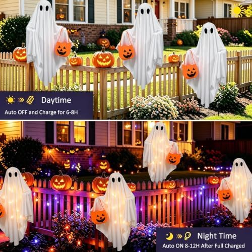 Solar Ghost Halloween Lights 2Pack Hanging Stake Yard Decor - Image 6