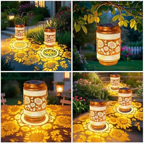 Sunflower Solar Lanterns Outdoor Waterproof Garden Decor, Gifts for Women Mom Grandma Birthday, Metal Sunflower Hanging Solar Lights for Outside Yard Patio Pathway Backyard Porch - Image 5
