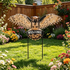 Large Vintage Owl Decorative Garden Stakes with Welcome Sign - Image 2