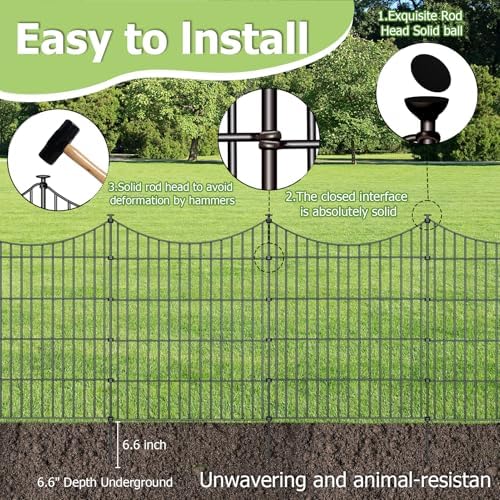 10 Panel No Dig Metal Garden Fence 32"H x 23.6'L Dog Fence Outdoor for Yard - Image 3