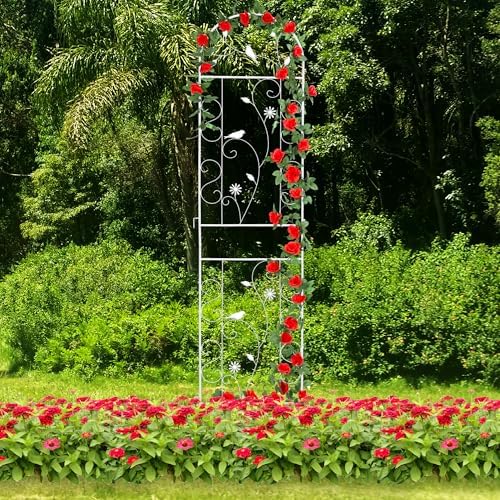 86.5" x 19.7" Metal Garden Trellis for Climbing Plants, White by FHWTY