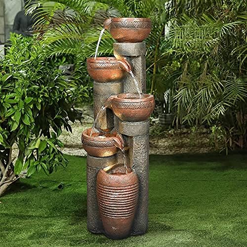 Hamiedun 5 -Tier Water Fountain Outdoor Decor, Large Waterfalls Fountains for Outsides with LED Lights, Indoor and Outdoor Fountain for Garden, Patio, Deck, Porch, Backyard and Home Art Decor by Hamiedun