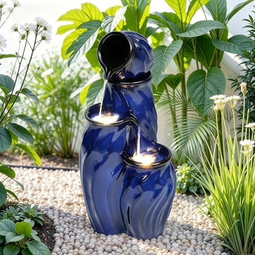 29" Ceramic Water Fountain Outdoor, 4-Tier Dynamic Wavy Design, LED - Image 5