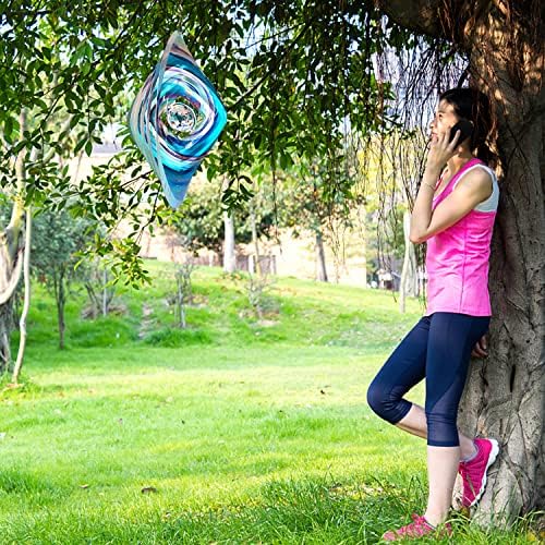 FONMY Mandala Wind Spinner w/Crystal Ball 3D Stainless Steel Hanging Wind Spinner Worth Gift Christmas Decoration Indoor/Outdoor Garden Décor Kinetic Yard Art 12 Inches Multi Blue Wind Sculpture - Image 6
