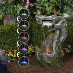 Alpine Corporation WIN1628 32" Outdoor Tree Bark Water Fountain with Color-Changing LED Lights, Cascading Waterfall Garden Fountain for Backyard, Patio & Outdoor Décor, Gray - Image 5