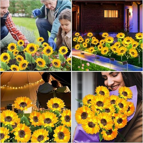 KOOPER Solar Lights Outdoor Garden Decor - Upgraded 6 Pack Solar Garden Lights with 18 Bigger Sunflower Lights, Solar Flowers Outdoor Waterproof for Flower Bed Yard Decor, Gift for Women Mom Grandma - Image 7