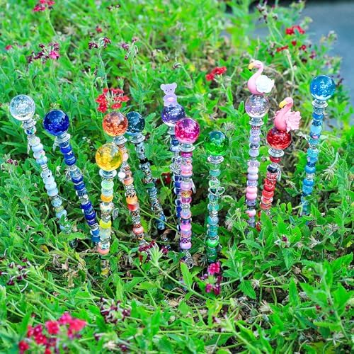 AIPRIDY DIY Crystal Beaded Fairy Wand Garden Stakes Kit, Colorful Decorative Wands with Assembly Guide, 12 or 10 Inch Threaded Rods,Outdoor Garden Decoration Set (238, Rainbow+Inner BubbleTop) - Image 2
