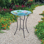 Teamson Home Handpainted Dragonfly Fusion Glass Solar Birdbath Bowl Feeder with LED Light for Outdoor Patio Garden Backyard Decking Decor, 21 Inch Height, Light Blue - Image 2