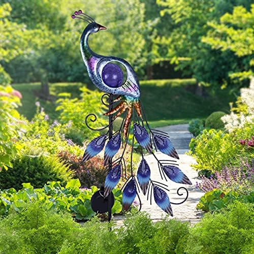 TERESA'S COLLECTIONS 2 Pack Peacock Solar Garden Lights, Metal Garden Decor for Outside, Solar Outdoor Lights Decorative Stake Lawn Ornaments Yard Art for Patio Decorations - Image 4