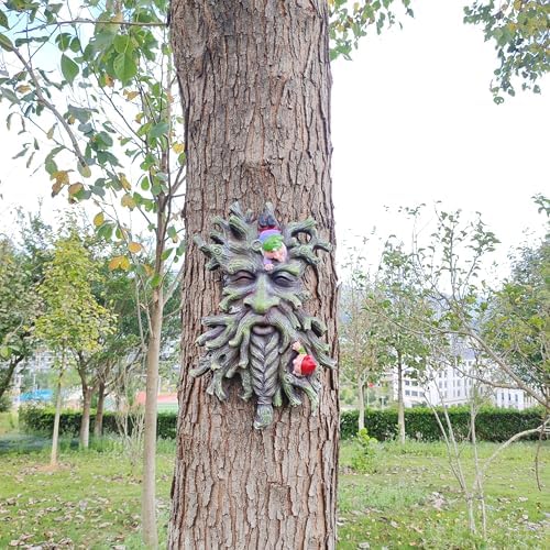 Whimsical Tree Face Garden Decoration ，Tree Faces Decor Outdoor Wallmounted Statue Art with Leaf Features, Outdoor Decor Garden Accessory (Green) - Image 6