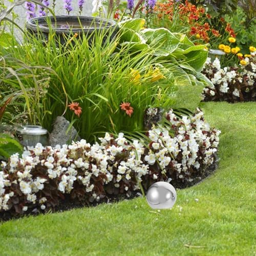 KALLORY 6pcs Stainless Steel Polished Mirror Gazing Balls Set, Hollow Reflective Sphere Ornaments for Garden and Patio Décor, Sizes 150mm to 50mm, Outdoor Floating Metal Globes - Image 4