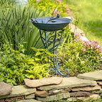 Zaer Ltd. Deep Well Made Metal Birdbath with 2 Cast Iron Birds and Leaf Decoration (Frosted Blue) - Image 4