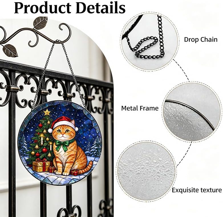 Stained Glass Window Hanging Orange Cat Suncatcher Gifts for Cat Mom 11.8" - Image 3