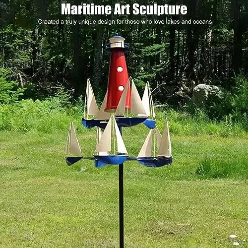 Gavigain Sailboat Windmills Kinetic Art Wind Sculpture Large Metal Nautical Art Garden Windmills Sailboat Wind Spinners Decor for Outdoor Yard Garden - Image 2