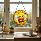 Stained Glass Window Hanging - 11.8" Cute Honey Bee and Honeycomb Suncatcher Glass Panel, Home Decorative Hanging Ornament for Kitchen or Garden, Ideal Gift for Mother, Wife or Women - Image 4
